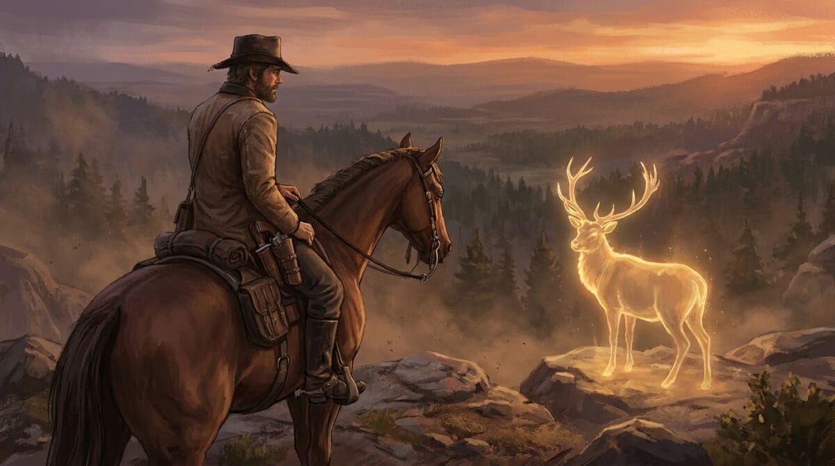 arthur morgan horse sunset golden stag rdr2