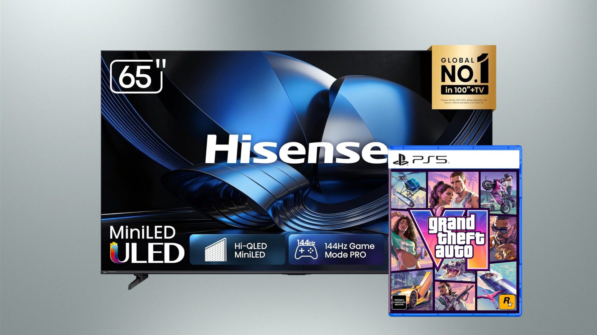 Imagem ilustrando uma TV da Amazon com o jogo GTA VI como brinde promocional