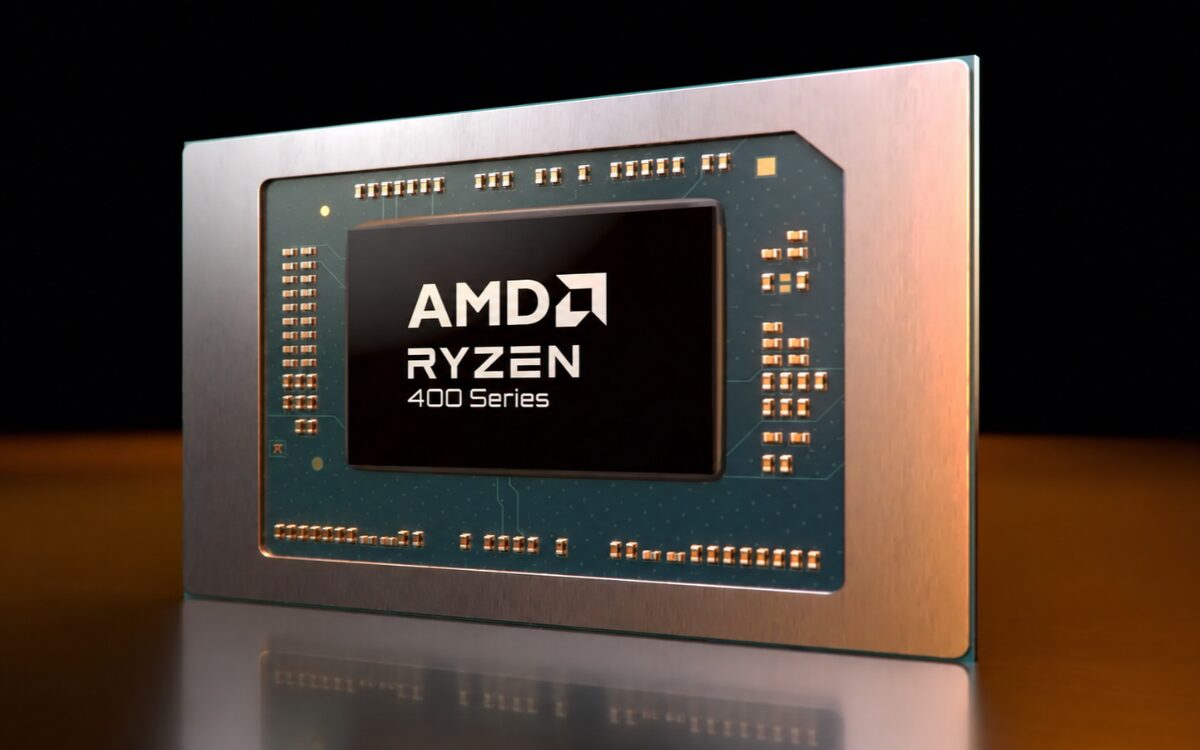 Close em um chip de processador AMD Ryzen em placa mãe com iluminação moderna