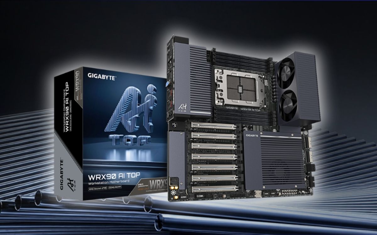 Placa-mãe Gigabyte WRX90 AI Top para Threadripper com cooler dedicado às memórias DDR5