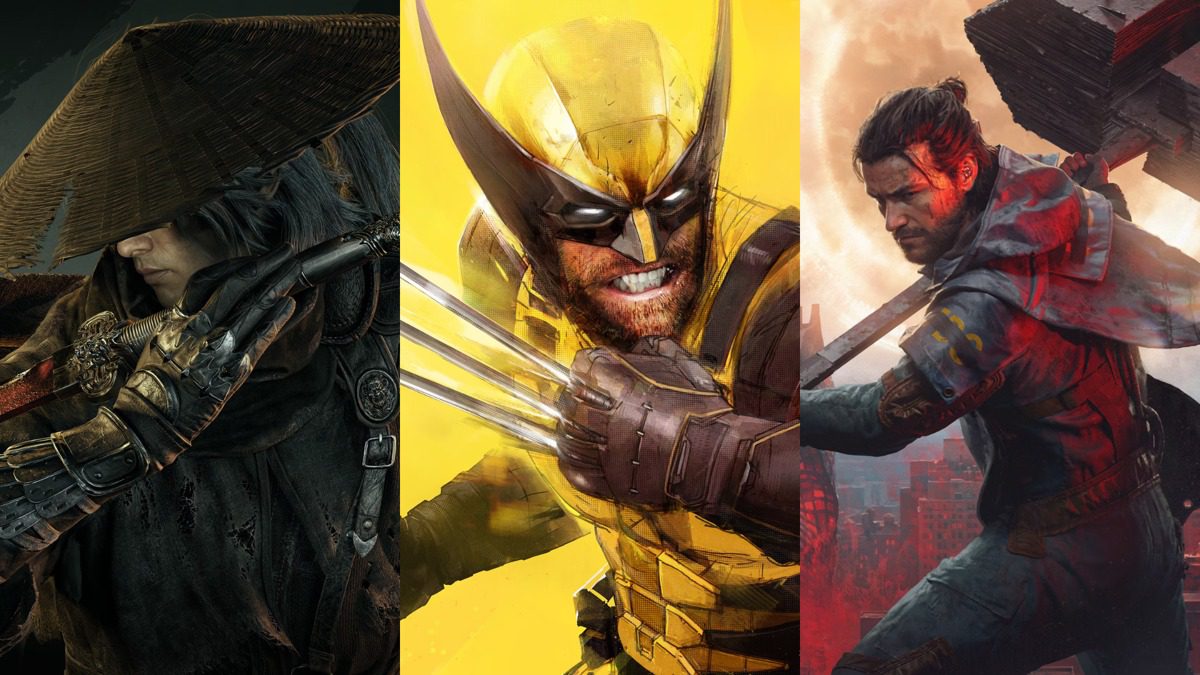 Imagem mostrando cenas de combate de jogos hack and slash como Marvel's Wolverine, Onimusha e Control Resonant