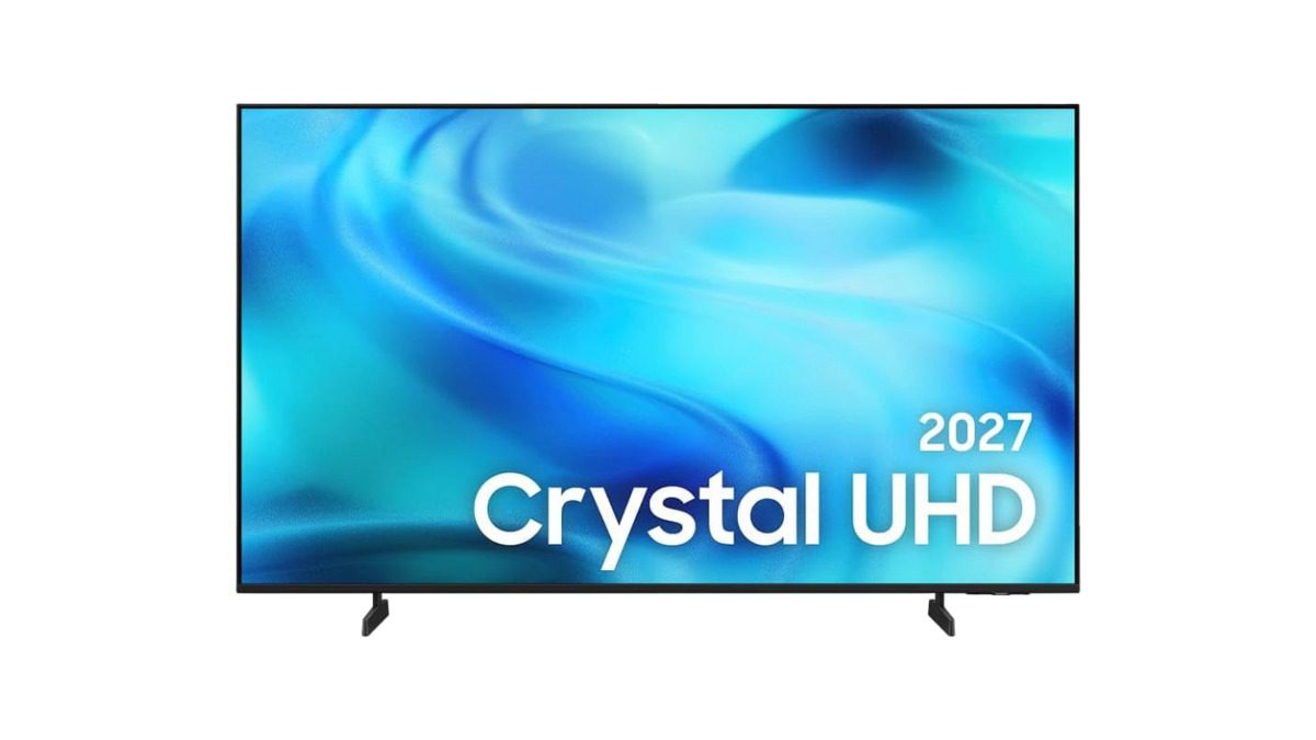 Smart TV Samsung 50 polegadas Crystal UHD 4K modelo U8000H com design sem bordas exibindo tela de jogo